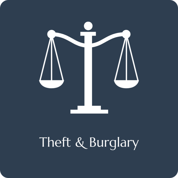 Justice scales with Theft and Burglary text